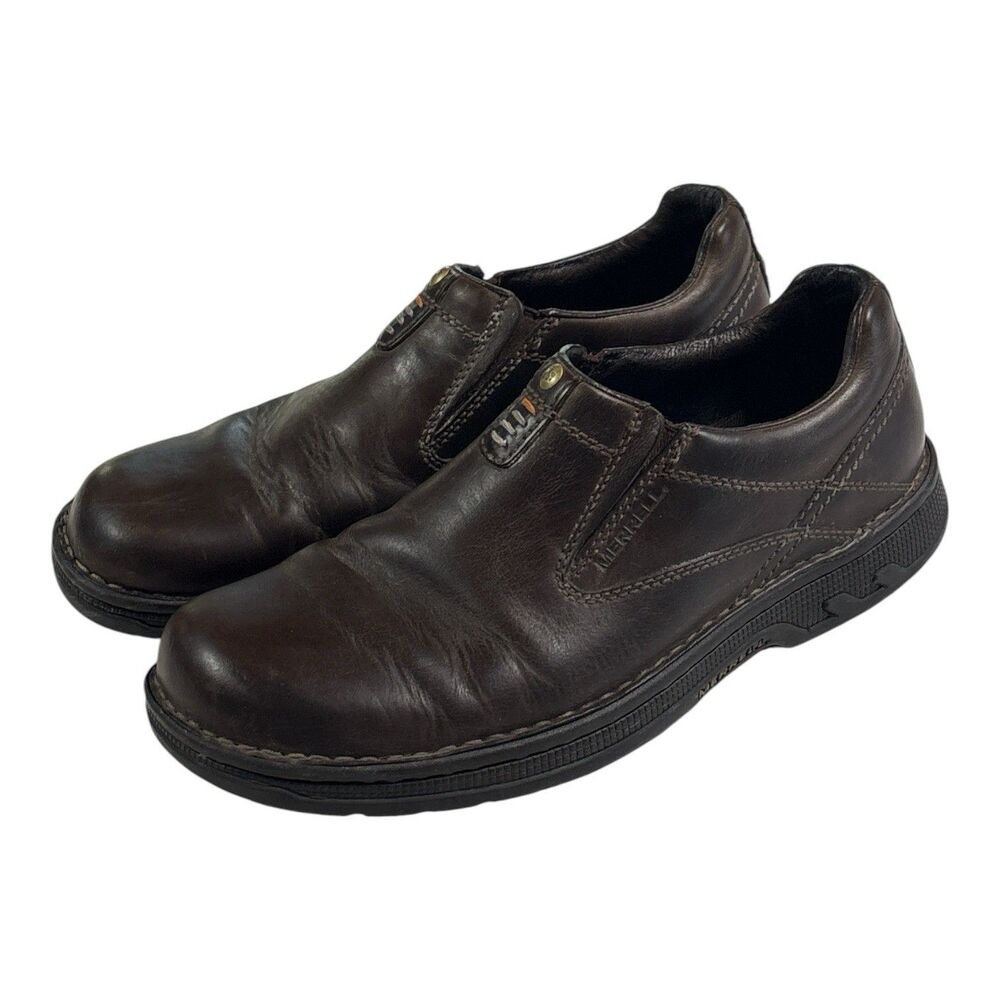 Merrell Shoes Men's 10 Brown Leather World Legend Stretch Ortholite Slip Loafer